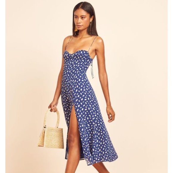Reformation Juliette Dress Splash Moray Midi Womens 4 - Picture 1 of 7
